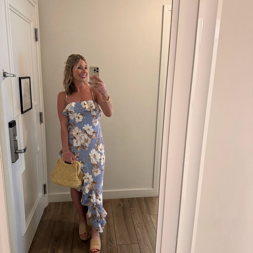Abercrombie & Fitch Asymmetrical Floral Dress - Light Blue and White